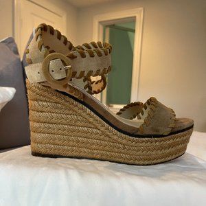 Jimmy Choo Abigail Whipstitch Platform Sandal Wedge Size 39 1/2